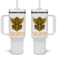 Vintage Catholic Saint Michael Protect Us Tumbler With Handle Religious Gift