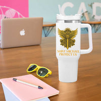 Vintage Catholic Saint Michael Protect Us Tumbler With Handle Religious Gift
