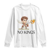 No Kings Long Sleeve Shirt Funny Saint Michael Topples The Crown