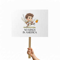 No Kings In America Protest Sign Funny Saint Michael Kicking Crown