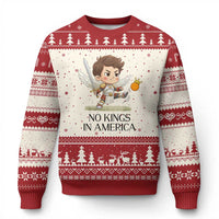 No Kings In America Ugly Christmas Sweater Funny Saint Michael Kicking Crown