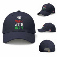 No War With Iran Baseball Cap Anti War Political Protest Statement