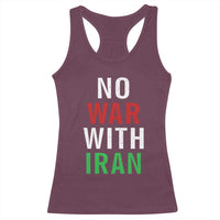 No War With Iran Racerback Tank Top Anti War Political Protest Statement