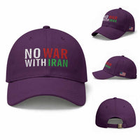 No War With Iran Baseball Cap Anti War Protest Apparel Gift