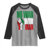 No War With Iran Raglan Shirt Peace Activist Gift