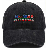 No War USA Iran Flag Washed Cotton Baseball Cap Iranian Freedom Peace Advocate Gift