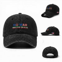 No War USA Iran Flag Washed Cotton Baseball Cap Iranian Freedom Peace Advocate Gift