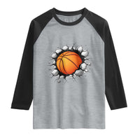Funny Basketball Bursting Through Wall Raglan Shirt Sports Fan Gift