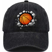 Funny Basketball Bursting Through Wall Washed Cotton Baseball Cap Sports Fan Gift