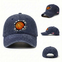 Funny Basketball Bursting Through Wall Washed Cotton Baseball Cap Sports Fan Gift