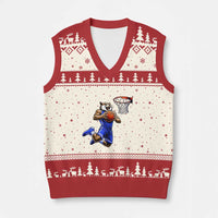 Funny Wildcat Dunking Basketball V-Neck Knit Sweater Vest Gift For Sports Fan