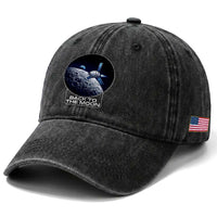 Back To The Moon Washed Cotton Baseball Cap Lunar Mission Astronaut Space Lover