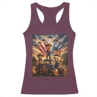Patriotic Italian Brainrot Farmer Meme Racerback Tank Top Funny USA Freedom Jet Fighter Graphic
