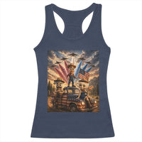 Patriotic Italian Brainrot Farmer Meme Racerback Tank Top Funny USA Freedom Jet Fighter Graphic