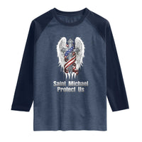Saint Michael Protect Us American Christian Heritage Raglan Shirt Catholic Faith Gift