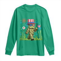 4th Of July Gamer Long Sleeve Shirt Pixel Art US Flag Gaming