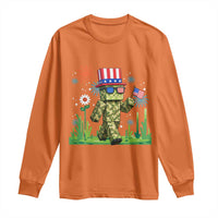 4th Of July Gamer Long Sleeve Shirt Pixel Art US Flag Gaming