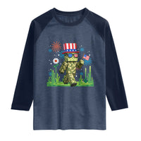 4th Of July Gamer Raglan Shirt Pixel Art US Flag Gaming