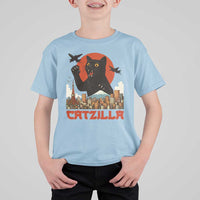 Catzilla T Shirt For Kid Funny Giant Cat Monster Roaring Tokyo Japan - Wonder Print Shop