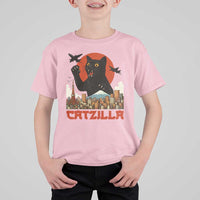 Catzilla T Shirt For Kid Funny Giant Cat Monster Roaring Tokyo Japan - Wonder Print Shop