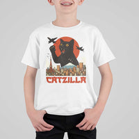 Catzilla T Shirt For Kid Funny Giant Cat Monster Roaring Tokyo Japan - Wonder Print Shop