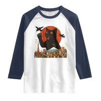 Catzilla Raglan Shirt Funny Giant Cat Monster Roaring Tokyo Japan - Wonder Print Shop