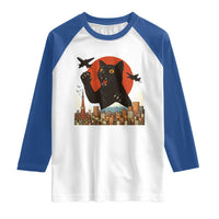 Catzilla Raglan Shirt Funny Giant Cat Monster Roaring Tokyo Japan - Wonder Print Shop