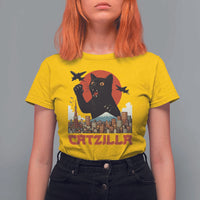 Catzilla T Shirt For Women Funny Giant Cat Monster Roaring Tokyo Japan - Wonder Print Shop