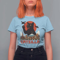 Catzilla T Shirt For Women Funny Giant Cat Monster Roaring Tokyo Japan - Wonder Print Shop