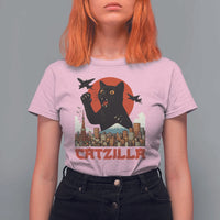 Catzilla T Shirt For Women Funny Giant Cat Monster Roaring Tokyo Japan - Wonder Print Shop