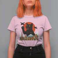 Catzilla T Shirt For Women Funny Giant Cat Monster Roaring Tokyo Japan - Wonder Print Shop
