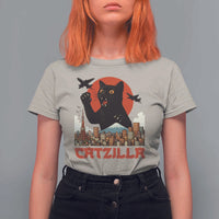 Catzilla T Shirt For Women Funny Giant Cat Monster Roaring Tokyo Japan - Wonder Print Shop