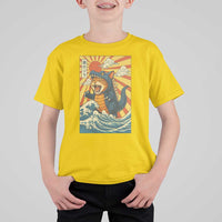 Catzilla T Shirt For Kid Kawaii Cat Monster Japanese Sun Wave Art - Wonder Print Shop
