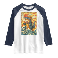 Catzilla Raglan Shirt Kawaii Cat Monster Japanese Sun Wave Art - Wonder Print Shop