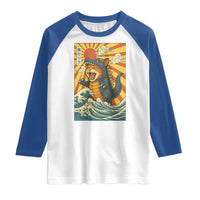 Catzilla Raglan Shirt Kawaii Cat Monster Japanese Sun Wave Art - Wonder Print Shop