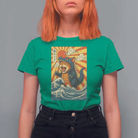 Catzilla T Shirt For Women Kawaii Cat Monster Japanese Sun Wave Art - Wonder Print Shop