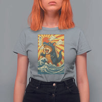 Catzilla T Shirt For Women Kawaii Cat Monster Japanese Sun Wave Art - Wonder Print Shop