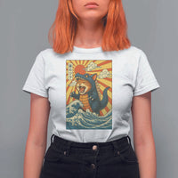 Catzilla T Shirt For Women Kawaii Cat Monster Japanese Sun Wave Art - Wonder Print Shop