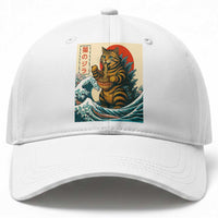 Cute Giant Cat Monster Eating Ramen Baseball Cap Japanese Sun Wave Art