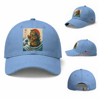Cute Giant Cat Monster Eating Ramen Baseball Cap Japanese Sun Wave Art