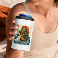 Catzilla 4 in 1 Can Cooler Tumbler Cute Cat Eating Ramen Japanese Sun Wave Art