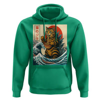 Catzilla Hoodie Cute Cat Eating Ramen Japanese Sun Wave Art - Wonder Print Shop