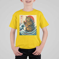 Catzilla T Shirt For Kid Cute Cat Eating Ramen Japanese Sun Wave Art - Wonder Print Shop