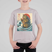 Catzilla T Shirt For Kid Cute Cat Eating Ramen Japanese Sun Wave Art - Wonder Print Shop