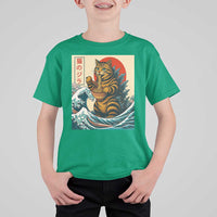 Catzilla T Shirt For Kid Cute Cat Eating Ramen Japanese Sun Wave Art - Wonder Print Shop