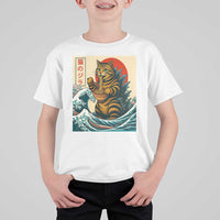 Catzilla T Shirt For Kid Cute Cat Eating Ramen Japanese Sun Wave Art - Wonder Print Shop