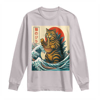 Catzilla Long Sleeve Shirt Cute Cat Eating Ramen Japanese Sun Wave Art - Wonder Print Shop