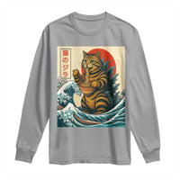 Catzilla Long Sleeve Shirt Cute Cat Eating Ramen Japanese Sun Wave Art - Wonder Print Shop