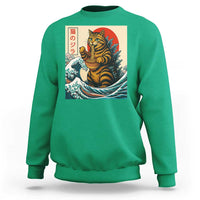 Catzilla Sweatshirt Cute Cat Eating Ramen Japanese Sun Wave Art - Wonder Print Shop
