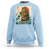 Catzilla Sweatshirt Cute Cat Eating Ramen Japanese Sun Wave Art - Wonder Print Shop